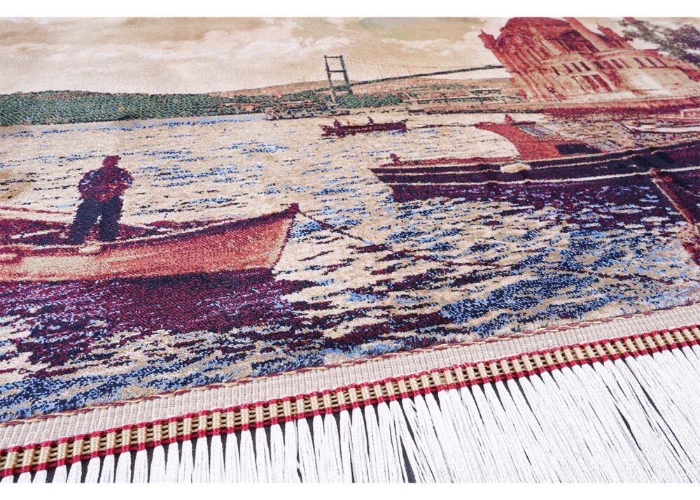 Brown and Blue Rug Silk Portrait 1.6x2.2 ft Machine Made - Rugs 1