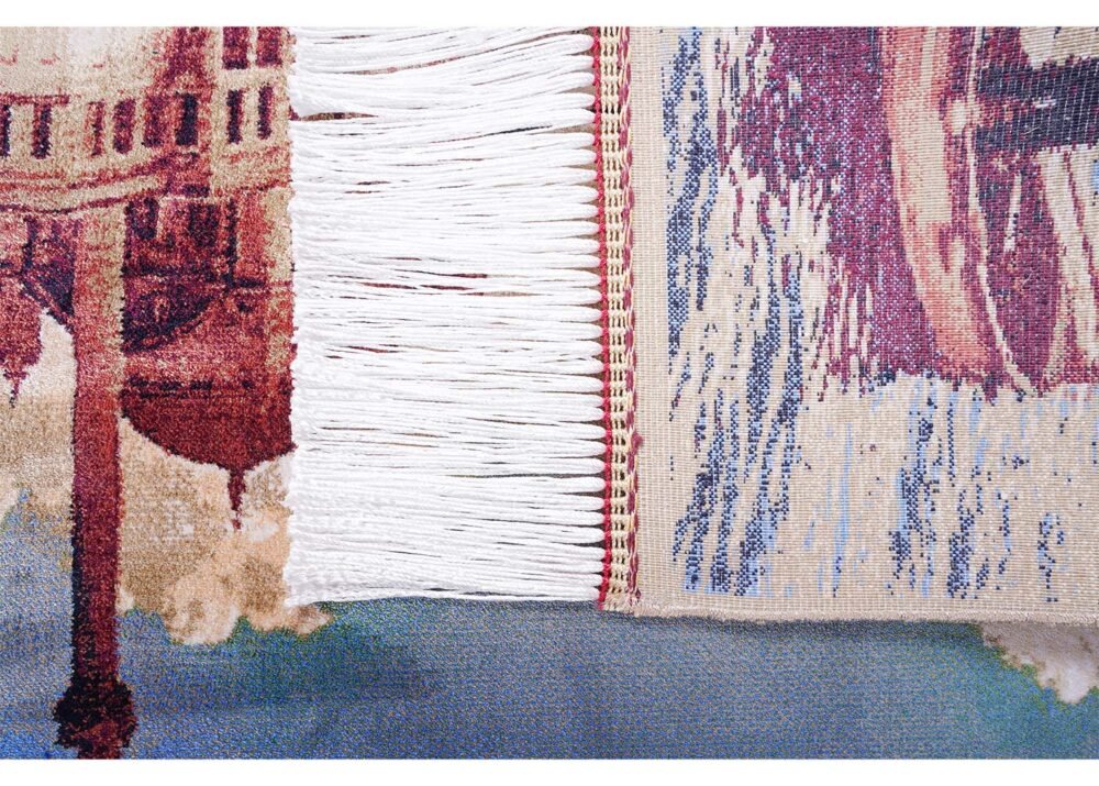Brown and Blue Rug Silk Portrait 1.6x2.2 ft Machine Made - Rugs 1
