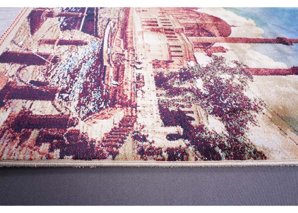 Brown and Blue Rug Silk Portrait 1.6x2.2 ft Machine Made - Rugs 1
