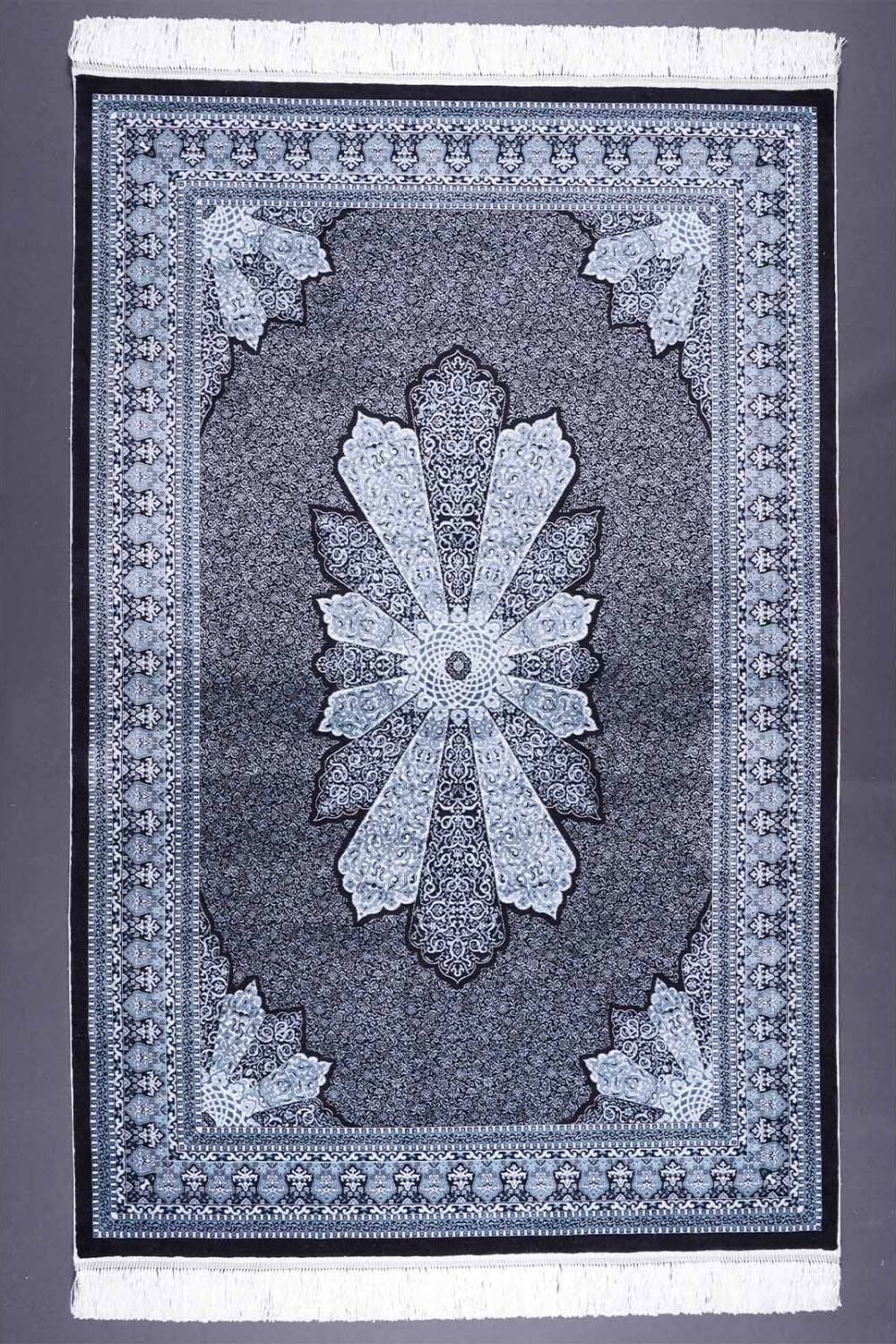 Diomand Medallion Blue Black Rug 3.9x5.9 ft Turkish Silk - Rugs 1
