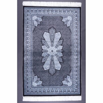 Diomand Medallion Blue Black Rug 3.9x5.9 ft Turkish Silk - Rugs 1