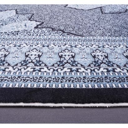 Diomand Medallion Blue Black Rug 3.9x5.9 ft Turkish Silk - Rugs 1