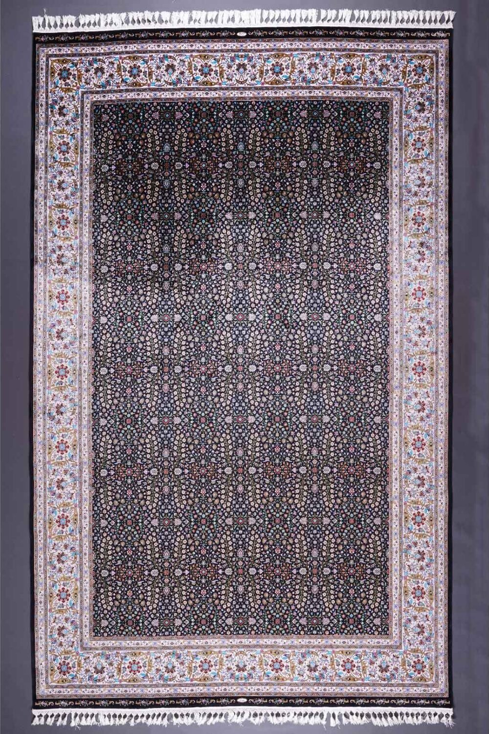 Exclusive Black Floral Area Rug 6.5x9.8 ft Medallion Bamboo Silk - Rugs 1
