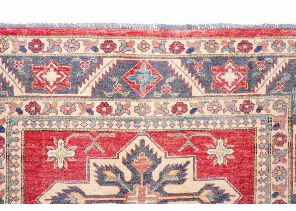 Exclusive Sherwan Red-Blue 8x6 Rug - Hand-Knotted with Wool/Cotton