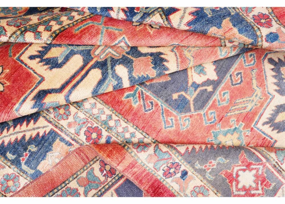 Exclusive Sherwan Red-Blue 8x6 Rug - Hand-Knotted with Wool/Cotton