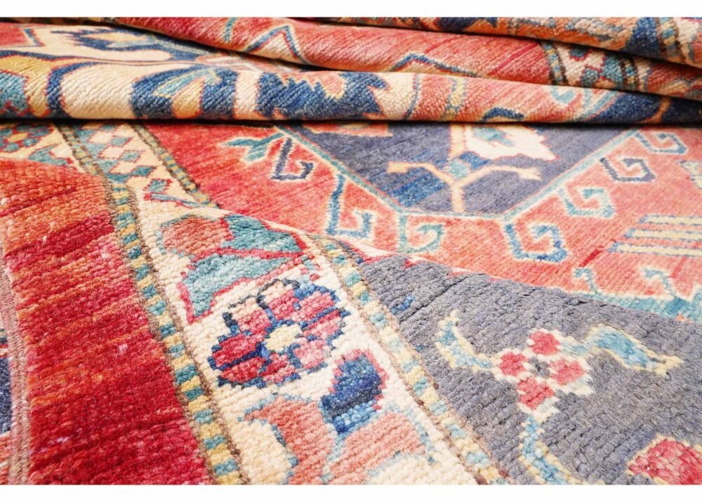 Exclusive Sherwan Red-Blue 8x6 Rug - Hand-Knotted with Wool/Cotton