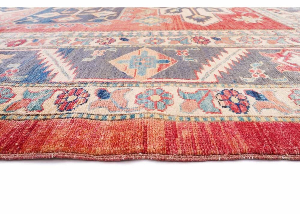 Exclusive Sherwan Red-Blue 8x6 Rug - Hand-Knotted with Wool/Cotton
