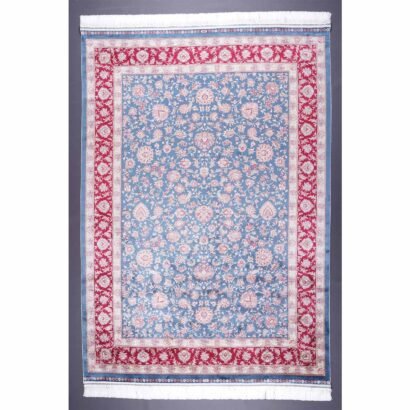 Floral Rug Blue and Beige 5.2x7.5 ft Silk Medallion - Rugs 1