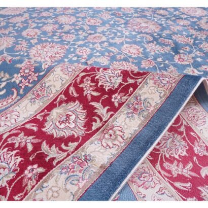 Floral Rug Blue and Beige 5.2x7.5 ft Silk Medallion - Rugs 1