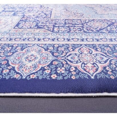 Geometric Blue and Beige Silk Rug 3.9x5.9 ft Medallion - Rugs 1