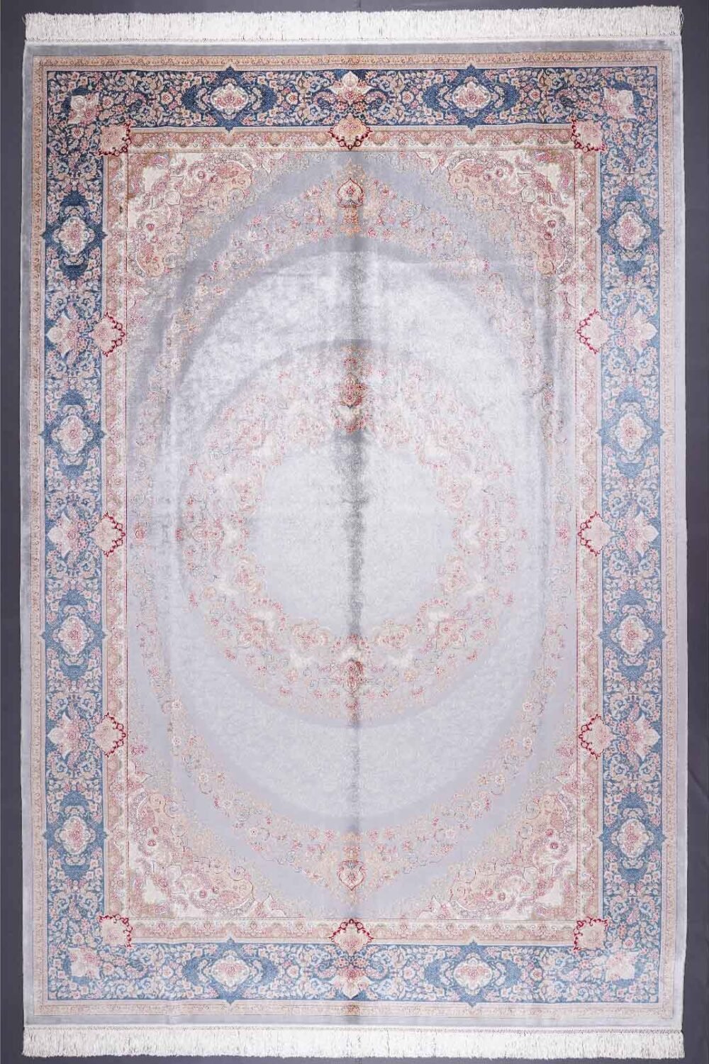 Grey and Blue Rug for Living Room Bamboo Silk Medallion 6.5x9.5 ft - Rugs 1