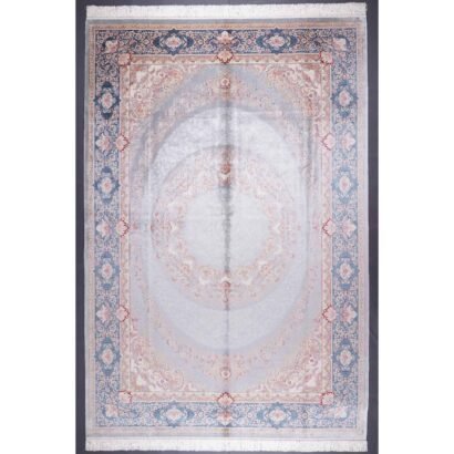 Grey and Blue Rug for Living Room Bamboo Silk Medallion 6.5x9.5 ft - Rugs 1