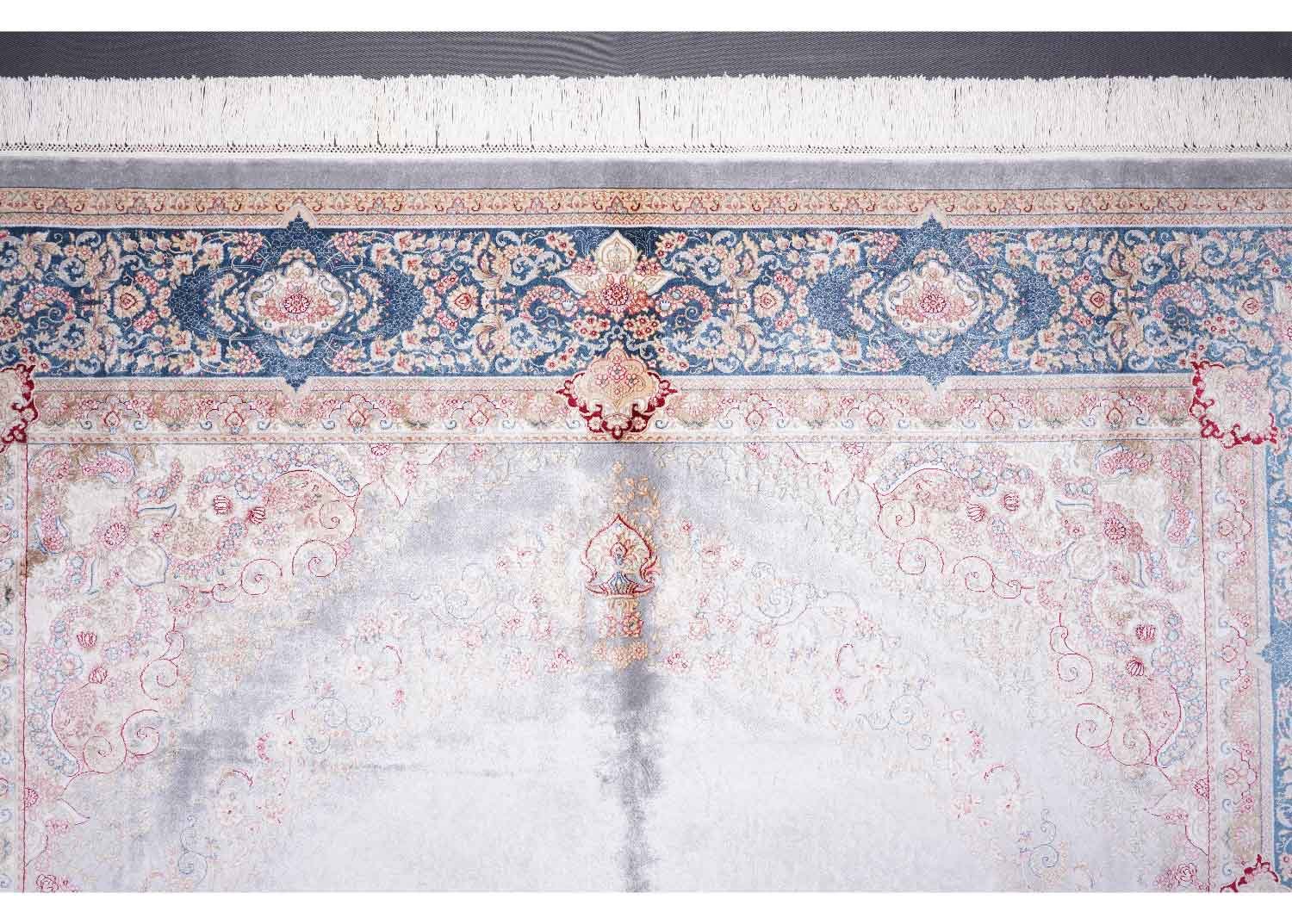 Grey and Blue Rug for Living Room Bamboo Silk Medallion 6.5x9.5 ft - Rugs 1