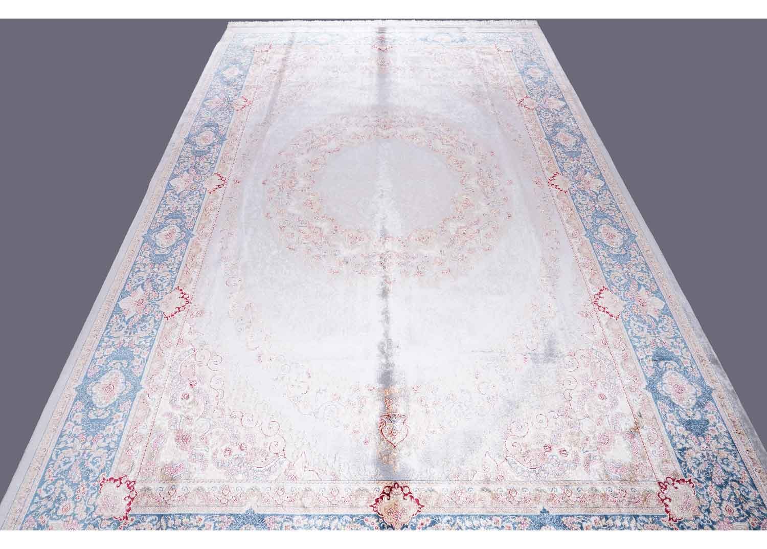 Grey and Blue Rug for Living Room Bamboo Silk Medallion 6.5x9.5 ft - Rugs 1