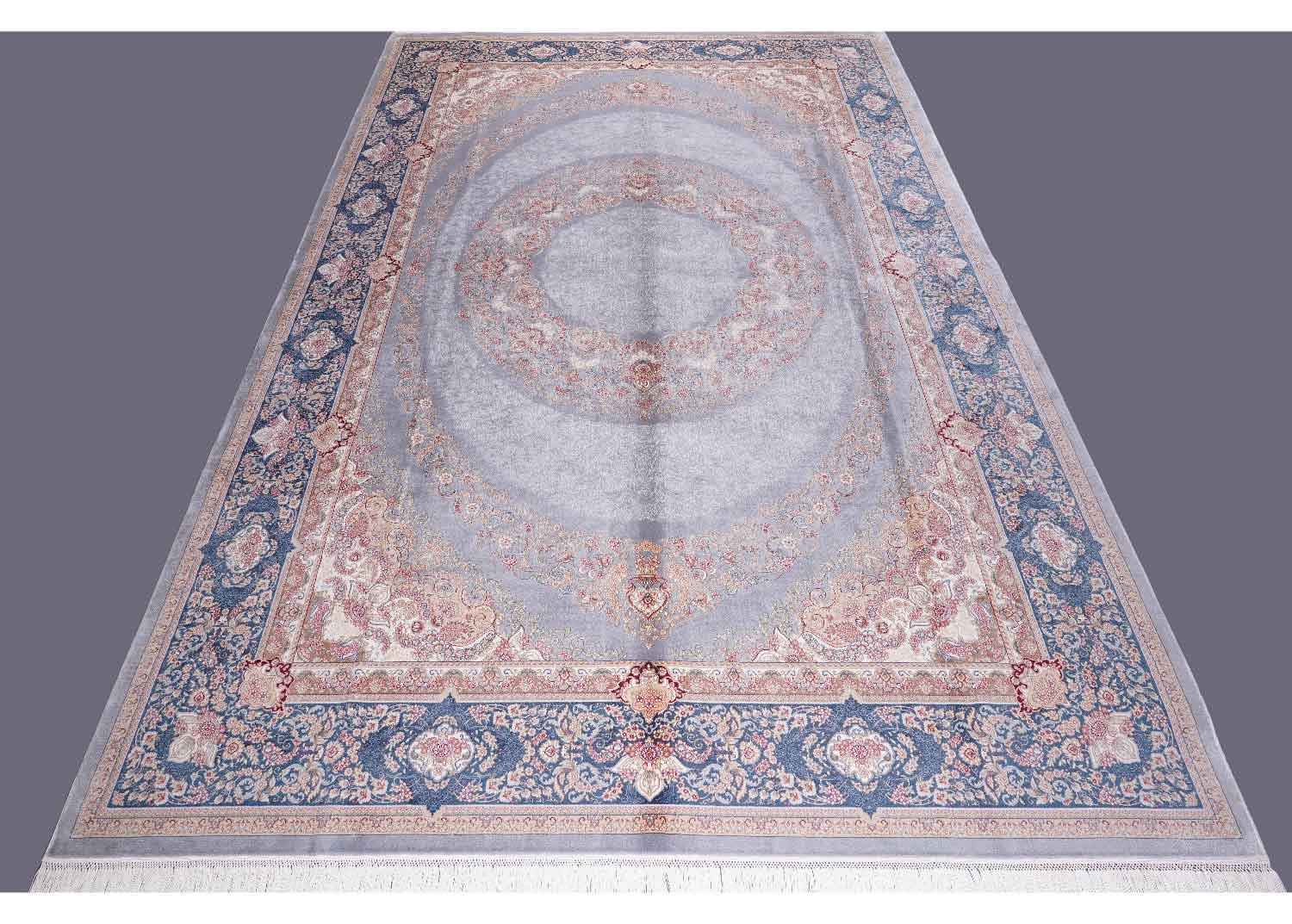 Grey and Blue Rug for Living Room Bamboo Silk Medallion 6.5x9.5 ft - Rugs 1