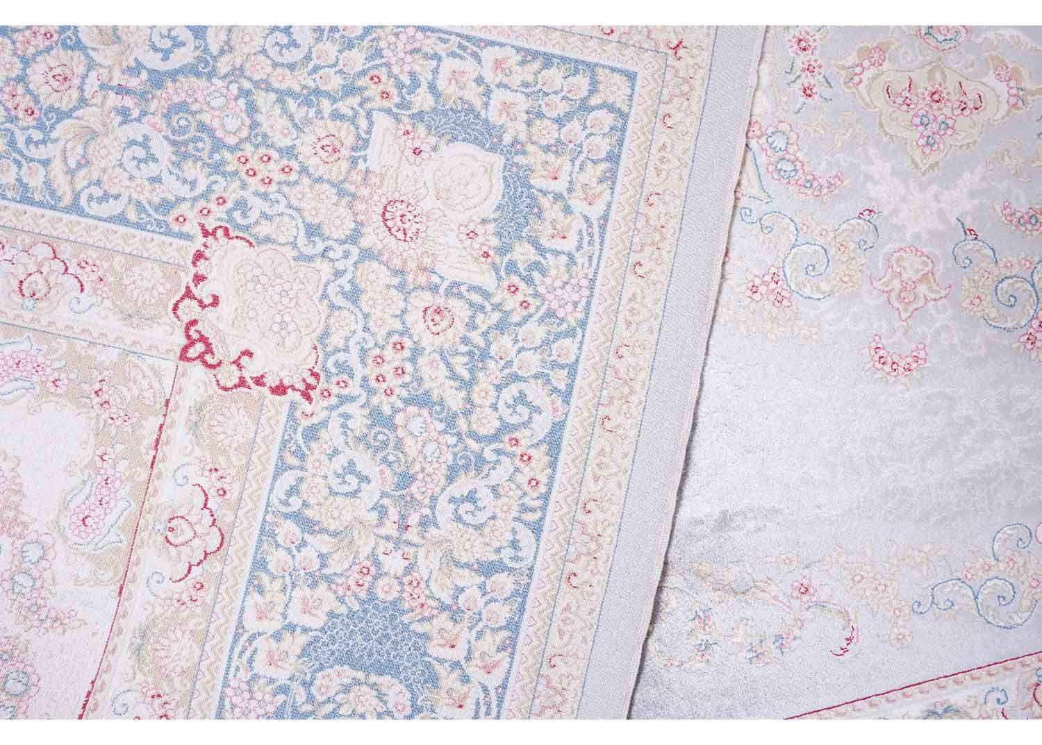 Grey and Blue Rug for Living Room Bamboo Silk Medallion 6.5x9.5 ft - Rugs 1