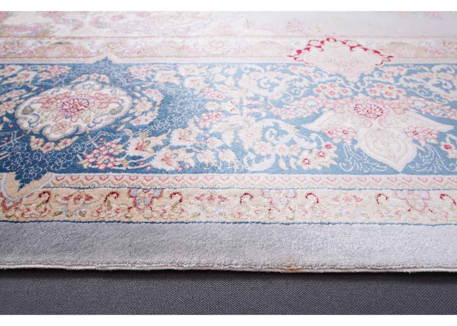 Grey and Blue Rug for Living Room Bamboo Silk Medallion 6.5x9.5 ft - Rugs 1