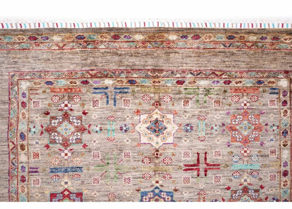 Hand-Knotted Brown Traditional Sultani 6 x 5 Rug - Geometric