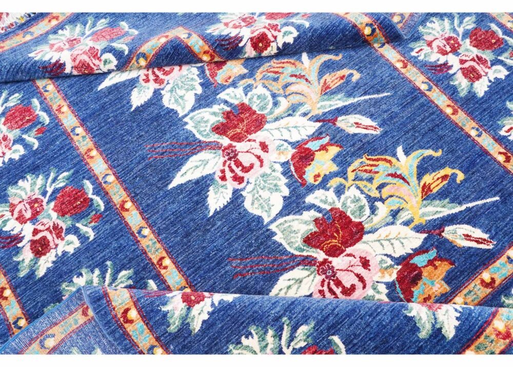 High-end Horgan Blue Area Rug - Traditional Floral Pattern 8.2x5.7 ft