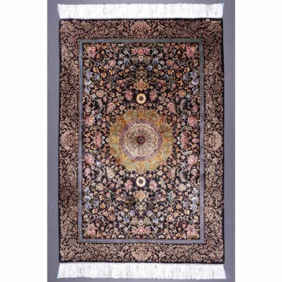 Living Room Rugs for Sale Black-Brown Medallion Silk 4.9x3.2 ft - Rugs 1