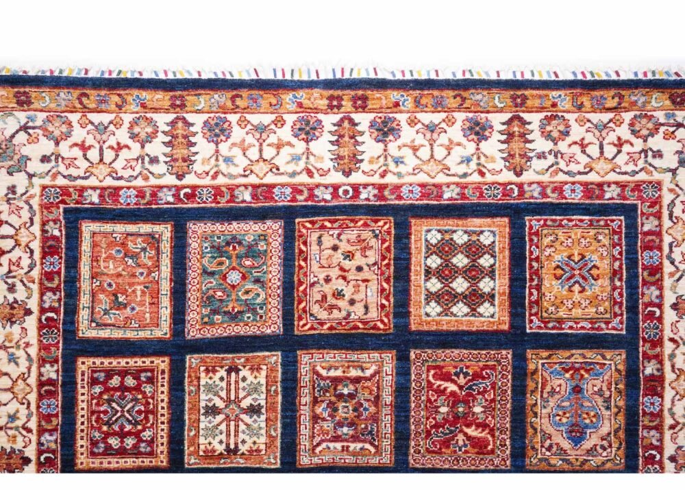 Luxury Horgan Traditional Checkered Beige Rug 8.2x5.8 ft Hand-Knotted