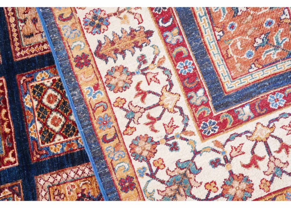Luxury Horgan Traditional Checkered Beige Rug 8.2x5.8 ft Hand-Knotted