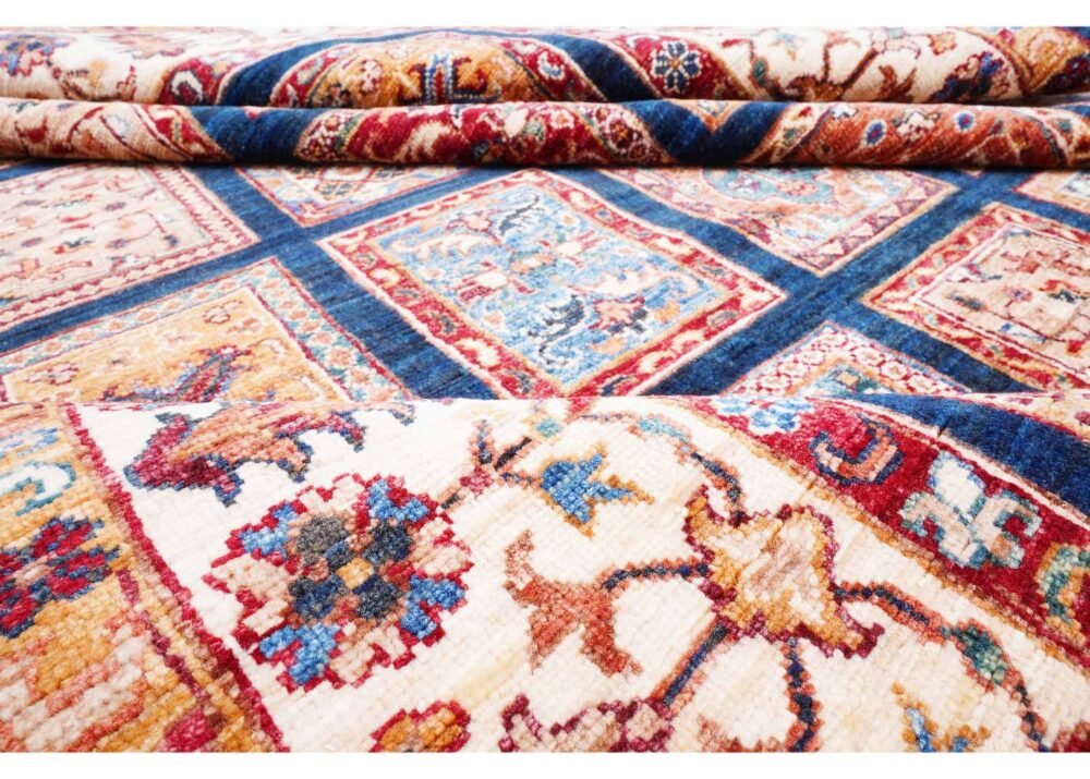 Luxury Horgan Traditional Checkered Beige Rug 8.2x5.8 ft Hand-Knotted