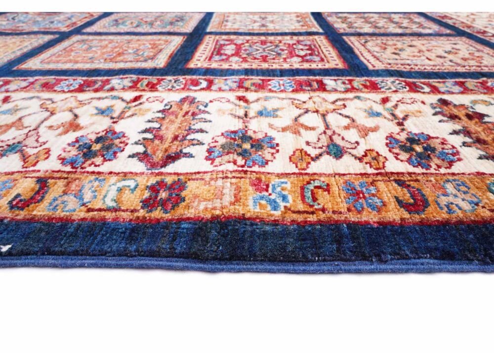 Luxury Horgan Traditional Checkered Beige Rug 8.2x5.8 ft Hand-Knotted