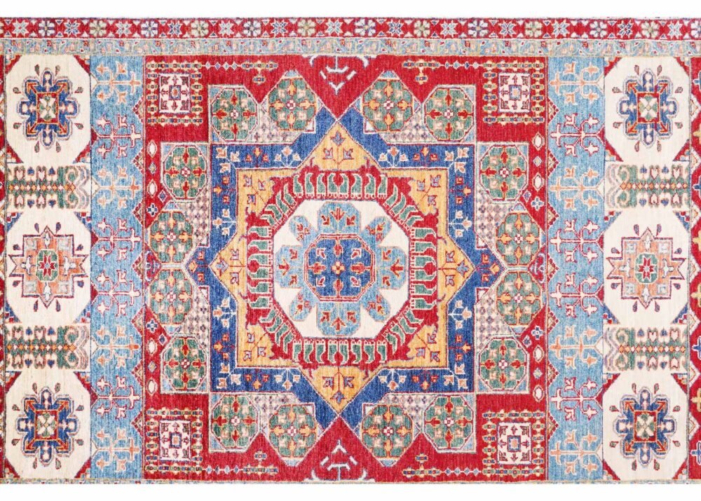 Luxury Sherwan Traditional Red Wool Rug 9x5.9 ft Geometric Pattern
