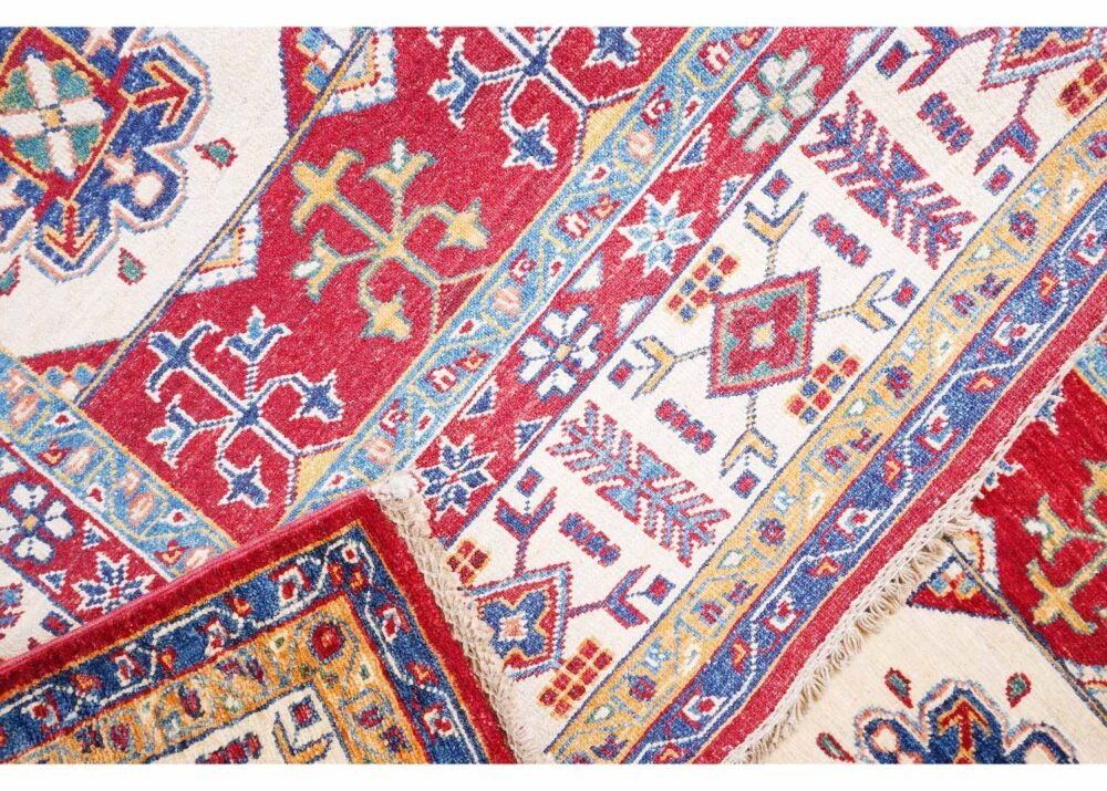 Luxury Sherwan Traditional Red Wool Rug 9x5.9 ft Geometric Pattern