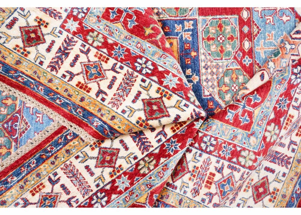 Luxury Sherwan Traditional Red Wool Rug 9x5.9 ft Geometric Pattern