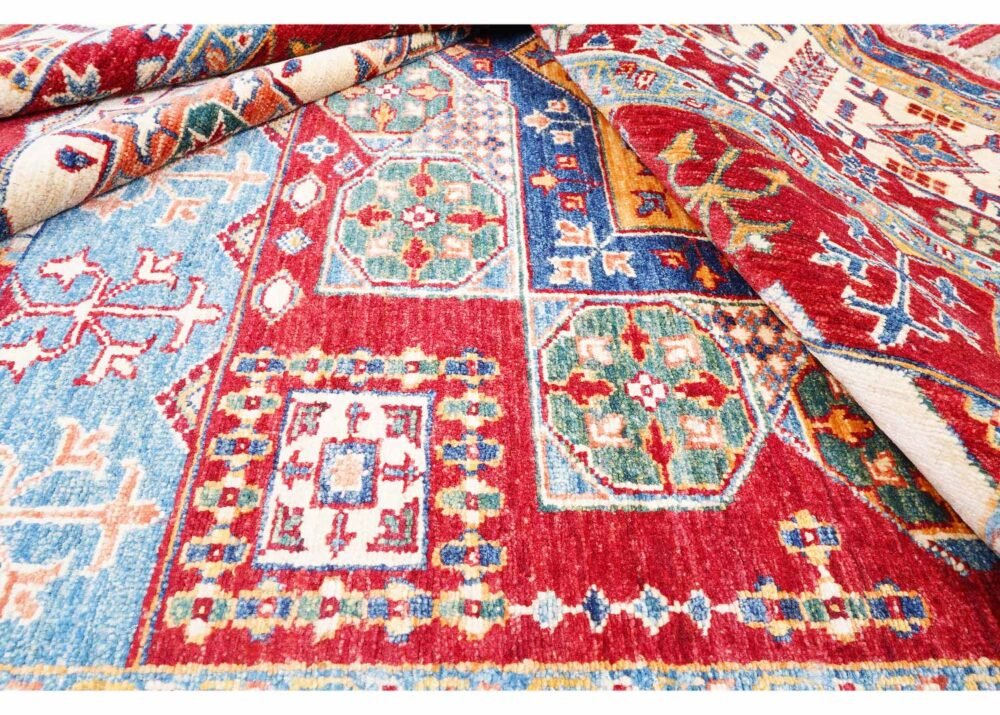 Luxury Sherwan Traditional Red Wool Rug 9x5.9 ft Geometric Pattern