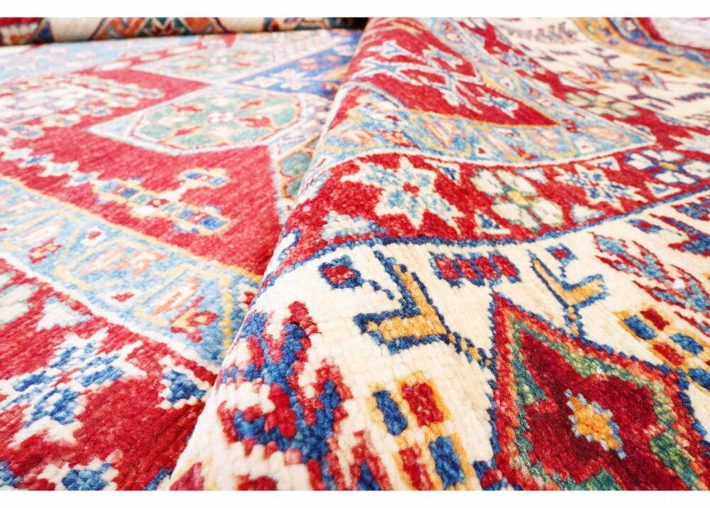 Luxury Sherwan Traditional Red Wool Rug 9x5.9 ft Geometric Pattern