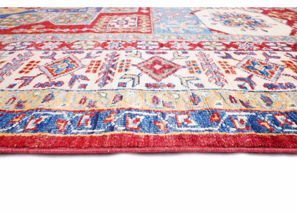Luxury Sherwan Traditional Red Wool Rug 9x5.9 ft Geometric Pattern