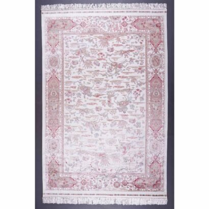 Machine Made Beige and Brown Rug 5.2x7.5 ft Silk Medallion - Rugs 1