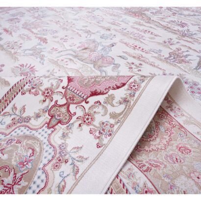 Machine Made Beige and Brown Rug 5.2x7.5 ft Silk Medallion - Rugs 1