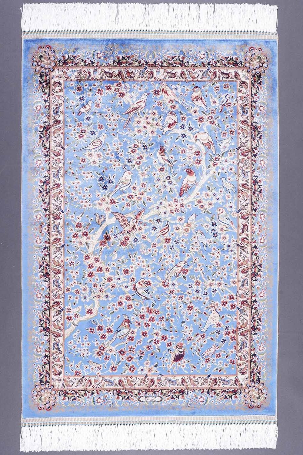 Machine Made Blue Brown Rug 2.6x3.9 ft Silk Medallion - Rugs 1