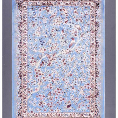 Machine Made Blue Brown Rug 2.6x3.9 ft Silk Medallion - Rugs 1