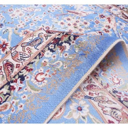 Machine Made Blue Brown Rug 2.6x3.9 ft Silk Medallion - Rugs 1