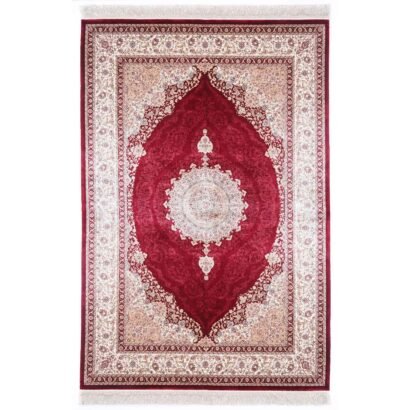 Medallion Beige Red Area Rug 7.5x5.2 ft Bamboo Silk Oriental - Rugs 1