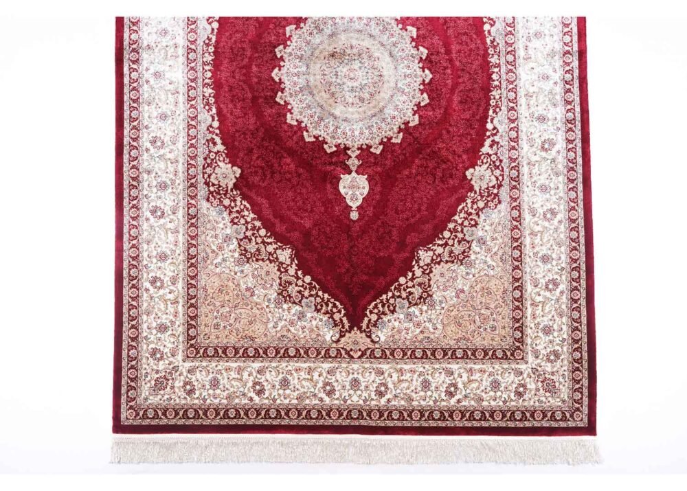 Medallion Beige Red Area Rug 7.5x5.2 ft Bamboo Silk Oriental - Rugs 1