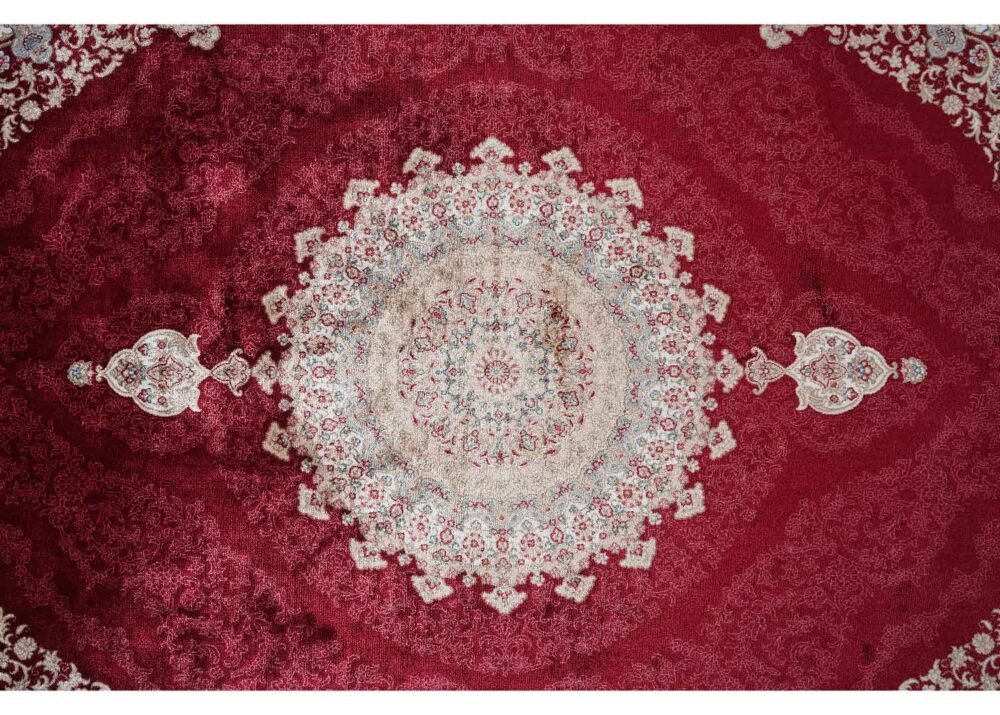 Medallion Beige Red Area Rug 7.5x5.2 ft Bamboo Silk Oriental - Rugs 1