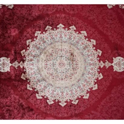Medallion Beige Red Area Rug 7.5x5.2 ft Bamboo Silk Oriental - Rugs 1