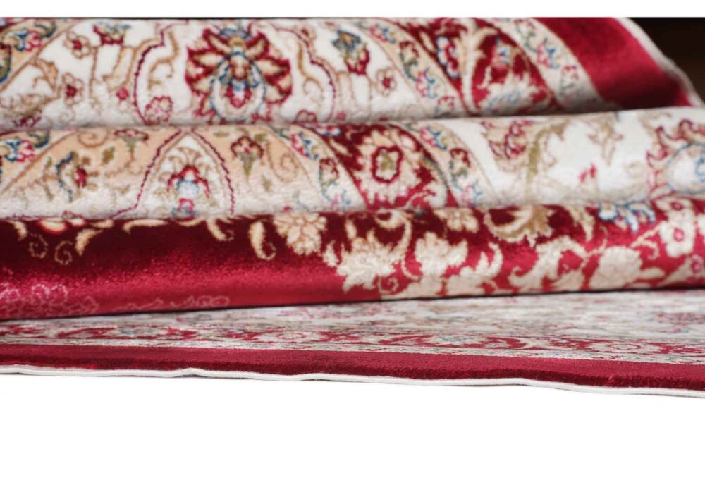 Medallion Beige Red Area Rug 7.5x5.2 ft Bamboo Silk Oriental - Rugs 1