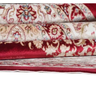 Medallion Beige Red Area Rug 7.5x5.2 ft Bamboo Silk Oriental - Rugs 1