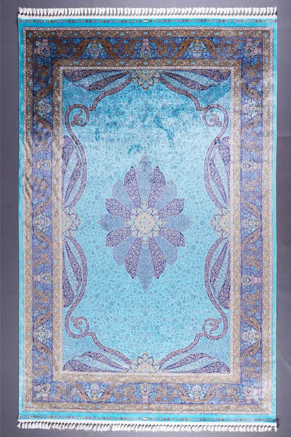 Medallion Blue Outdoor Rug 6.5x9.8 ft Bamboo Silk - Rugs 1