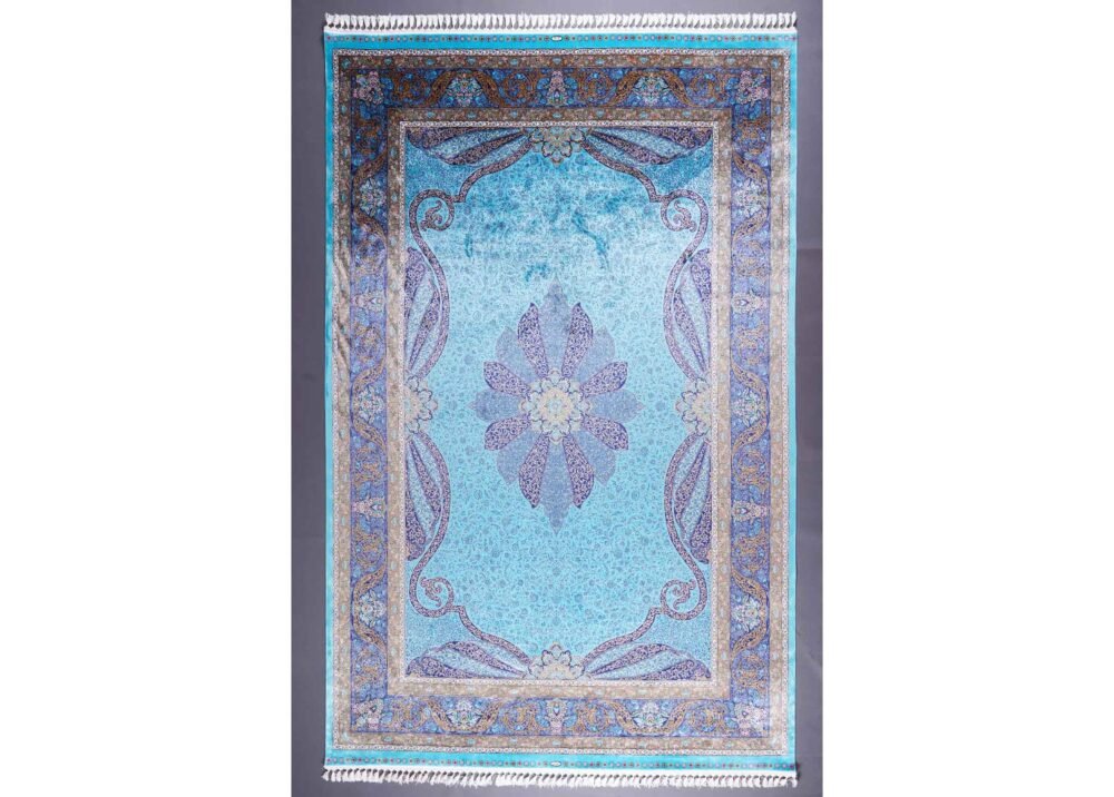 Medallion Blue Outdoor Rug 6.5x9.8 ft Bamboo Silk - Rugs 1