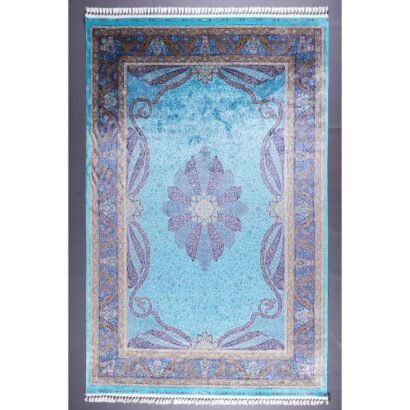 Medallion Blue Outdoor Rug 6.5x9.8 ft Bamboo Silk - Rugs 1