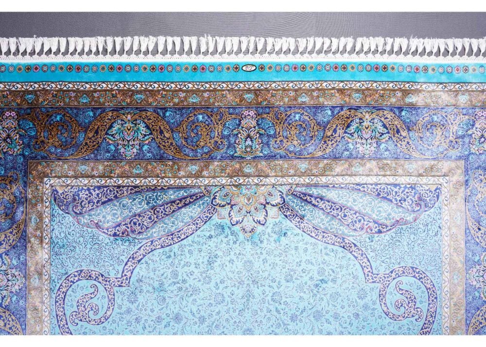 Medallion Blue Outdoor Rug 6.5x9.8 ft Bamboo Silk - Rugs 1