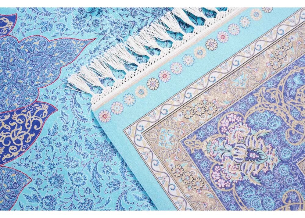 Medallion Blue Outdoor Rug 6.5x9.8 ft Bamboo Silk - Rugs 1